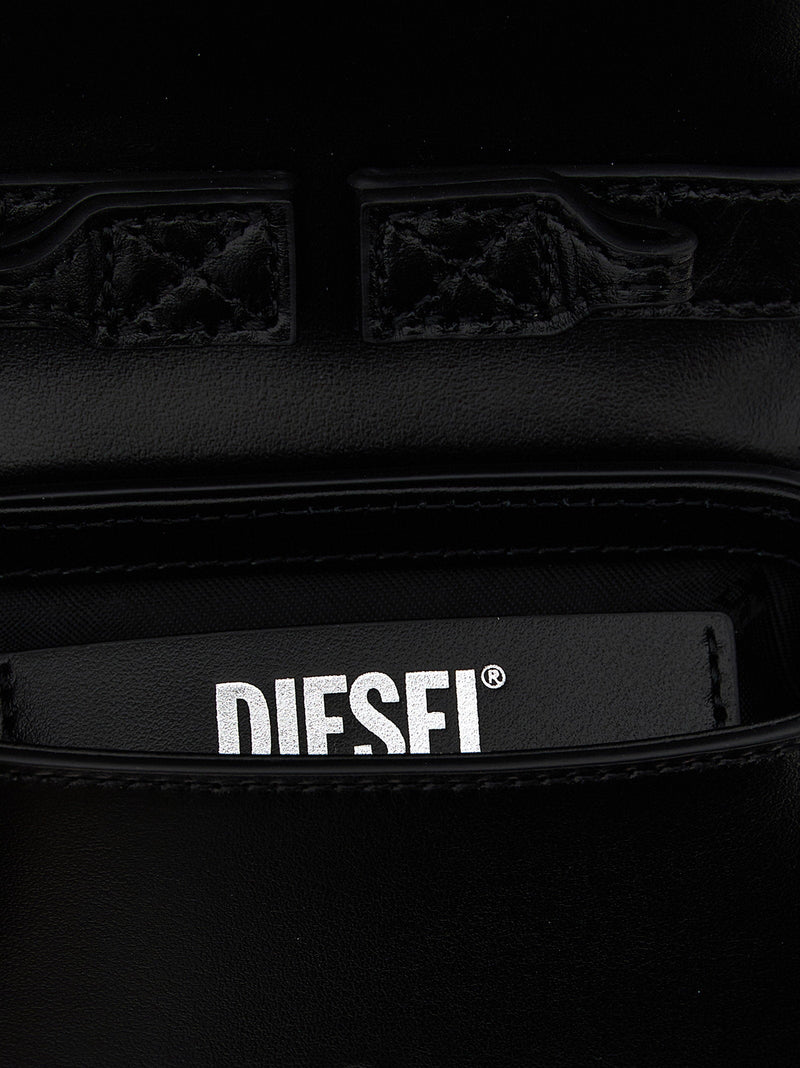 Diesel Logo-Embellished Leather Shoulder Bag — Black