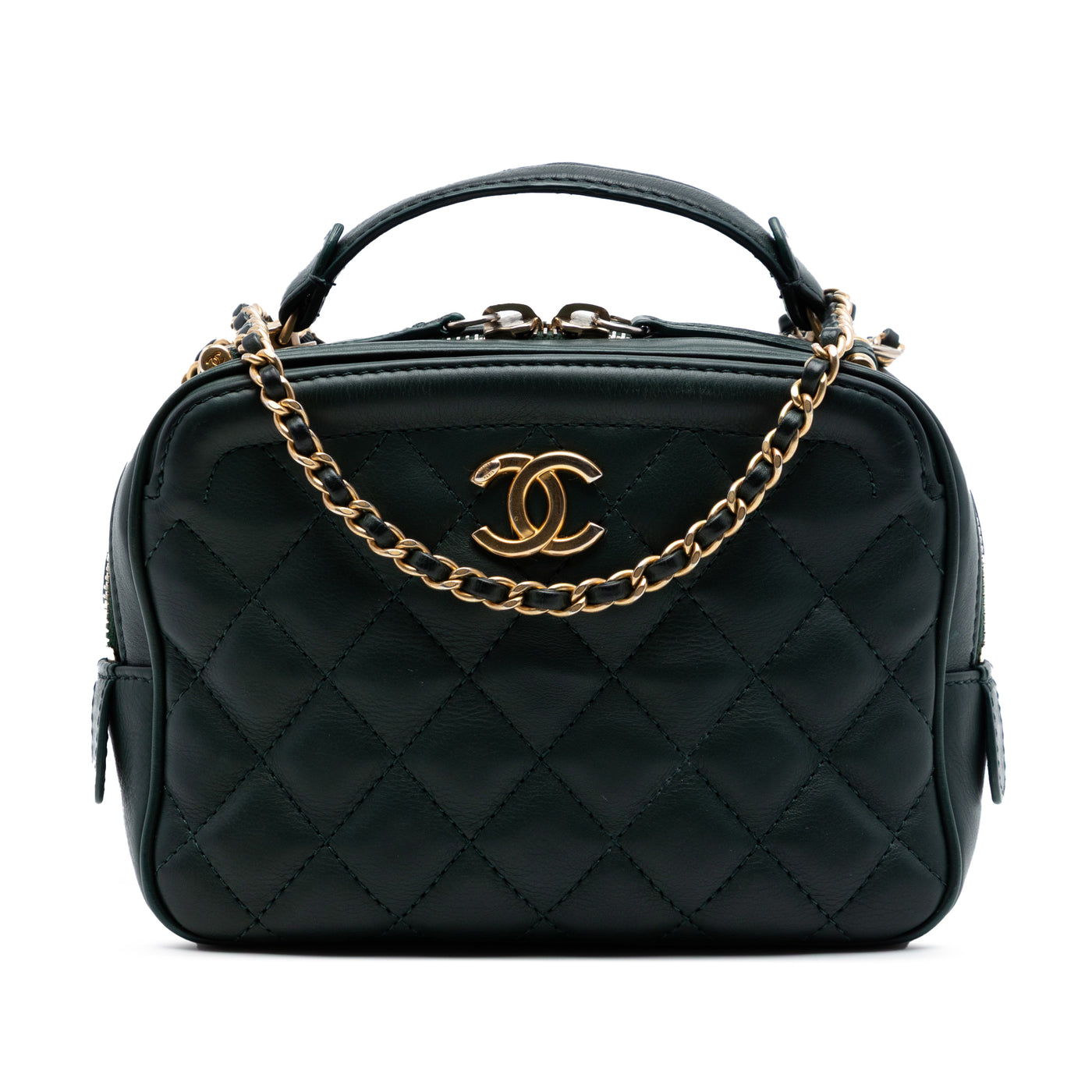 Small CC Quilted Calfskin Top Handle Vanity Case with Chain - Image 1