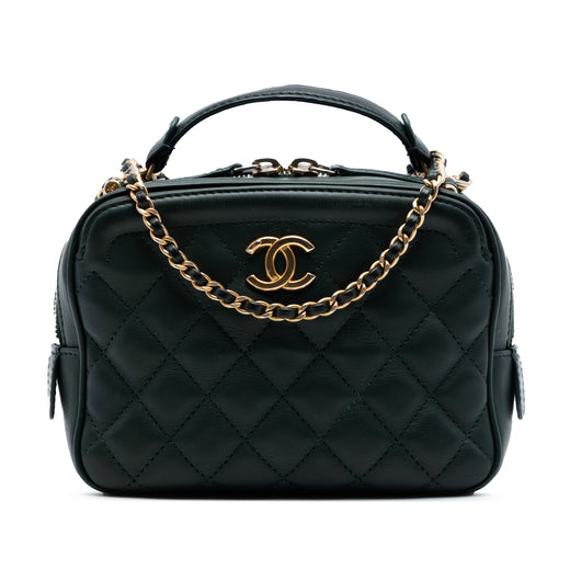 Small CC Quilted Calfskin Top Handle Vanity Case with Chain - Image 1
