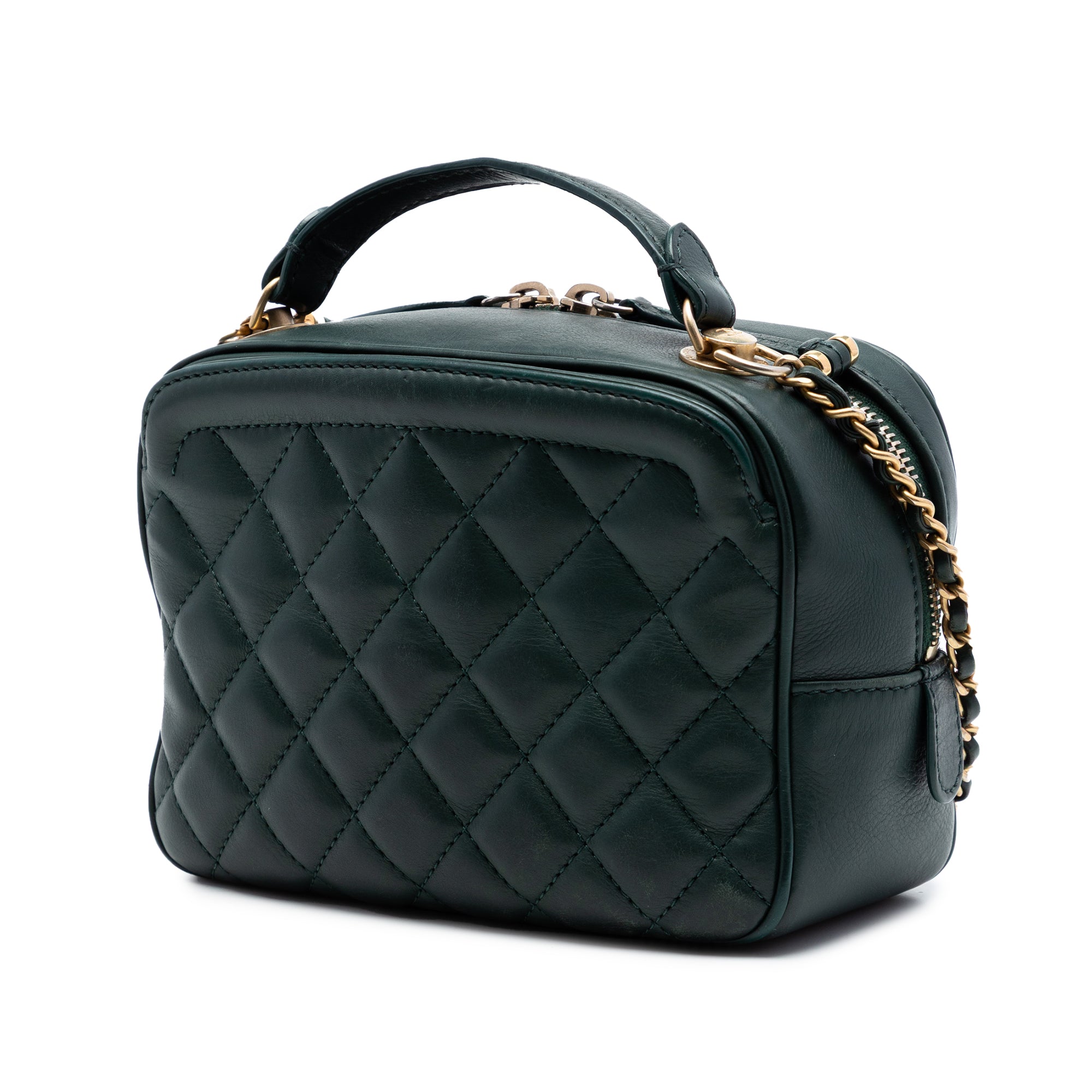 Small CC Quilted Calfskin Top Handle Vanity Case with Chain - Image 2