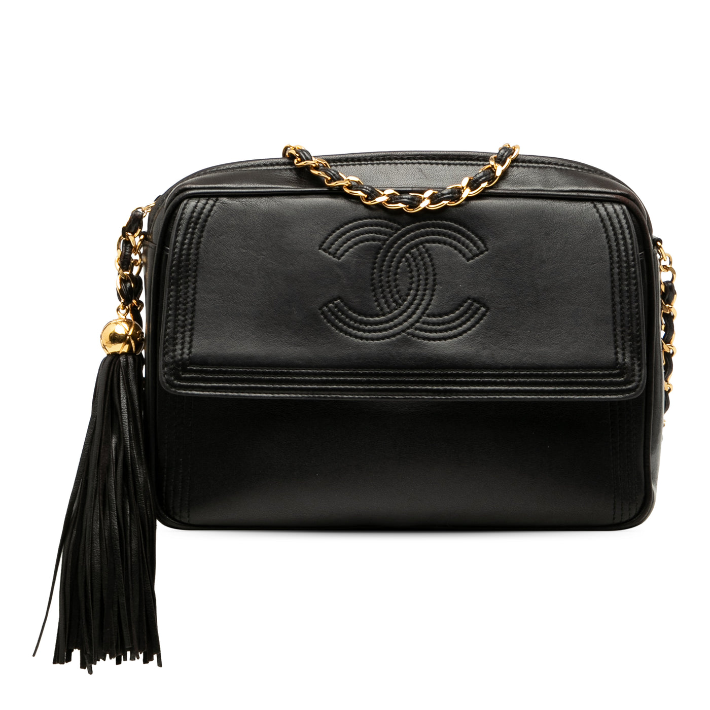 CC Stitched Lambskin Tassel Flap Crossbody - Image 1