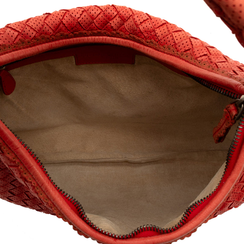 Small Perforated Nappa Intrecciato Veneta Hobo - Image 4