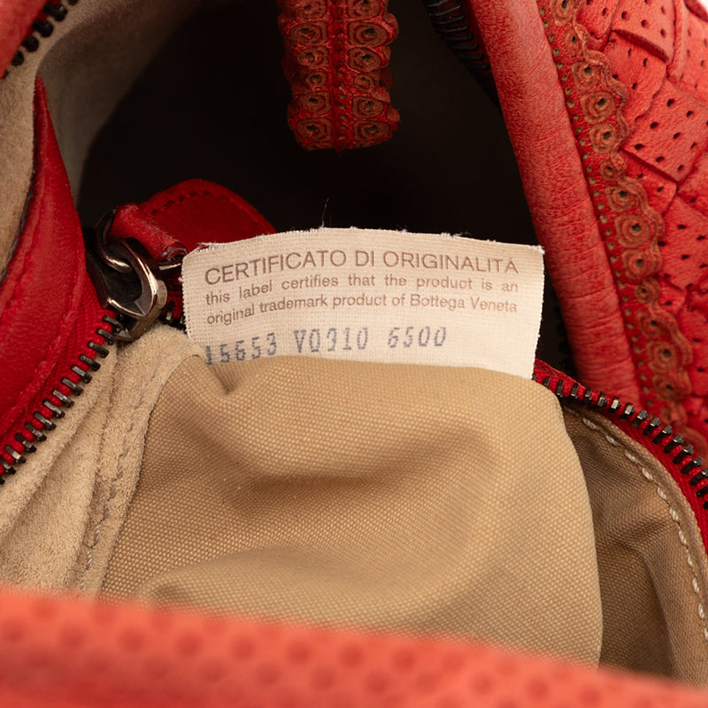 Small Perforated Nappa Intrecciato Veneta Hobo - Image 6