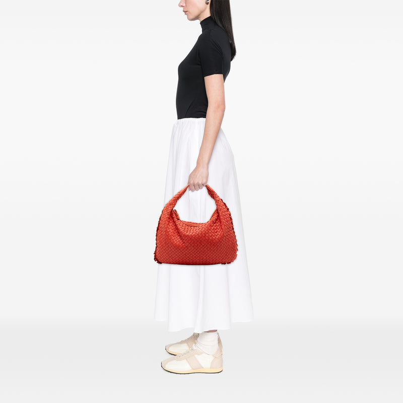 Small Perforated Nappa Intrecciato Veneta Hobo - Image 9