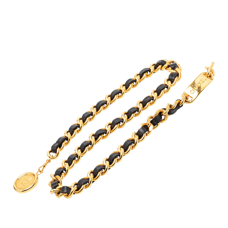 Gold Plated Leather Woven Chain Medallion Belt
