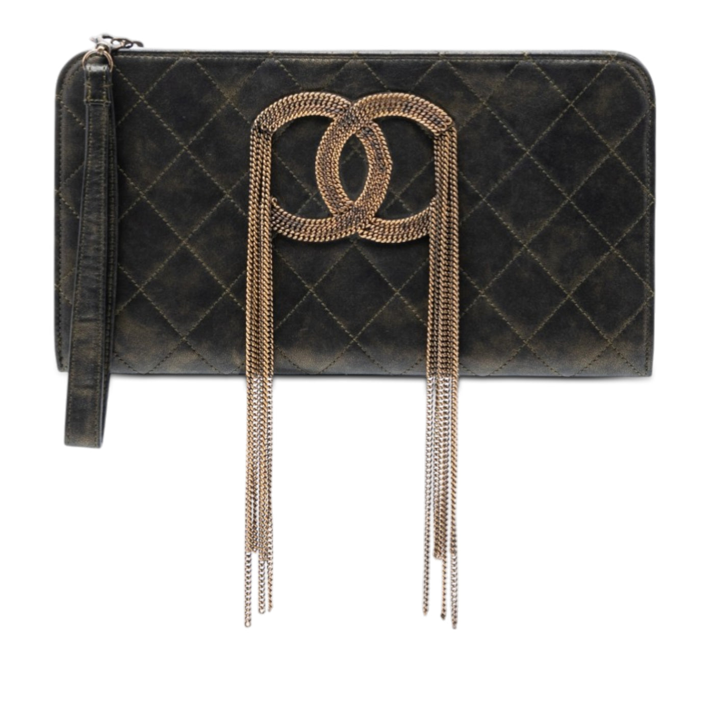 Metallic Lambskin CC Chain Fringe Clutch - Image 1