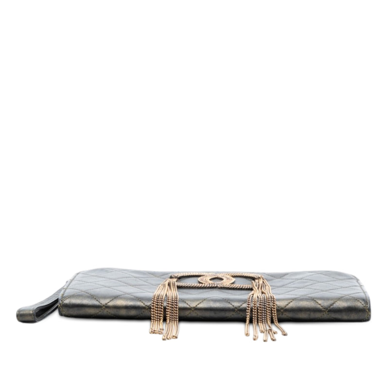 Metallic Lambskin CC Chain Fringe Clutch - Image 3
