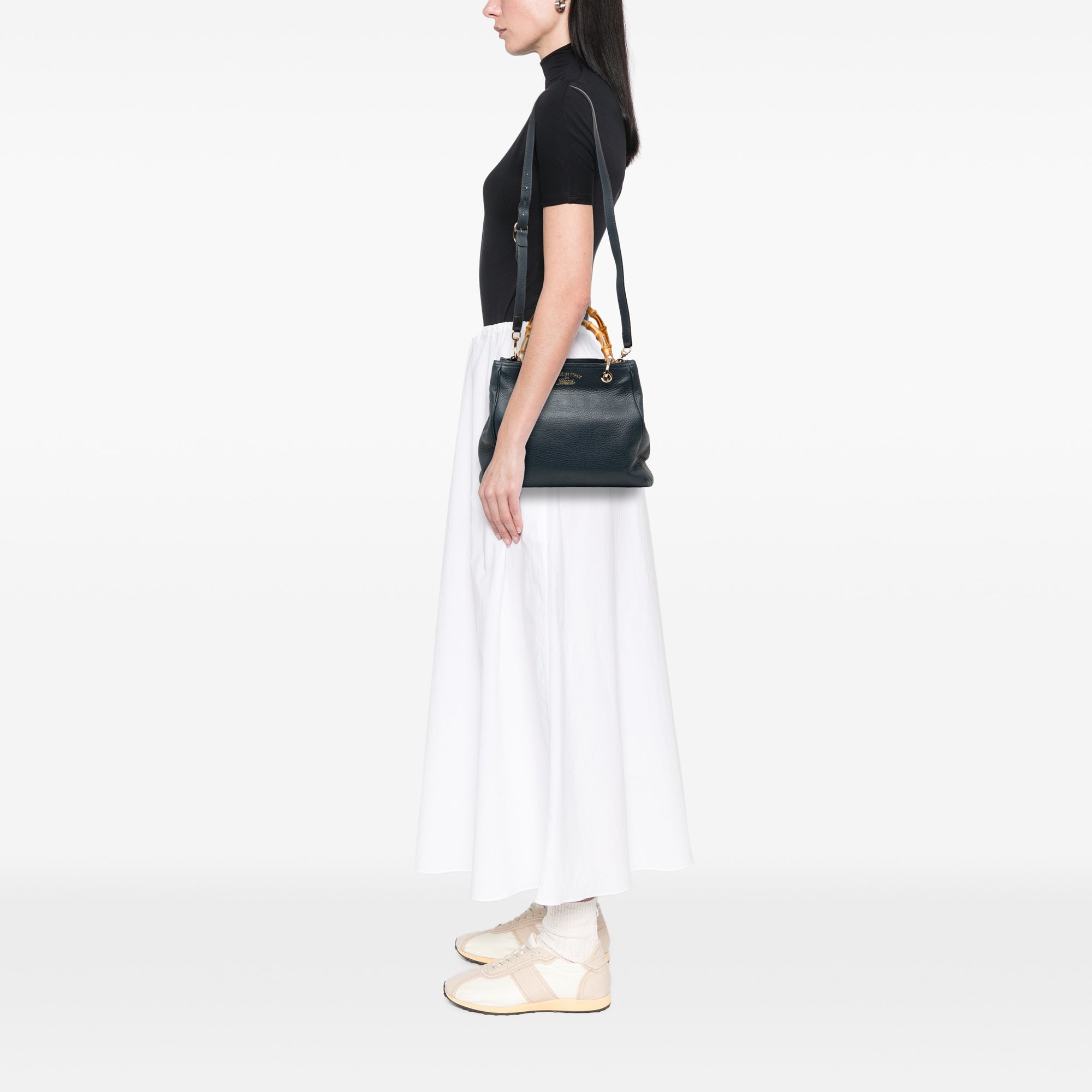Small Calfskin Bamboo Shopper Satchel - Image 7