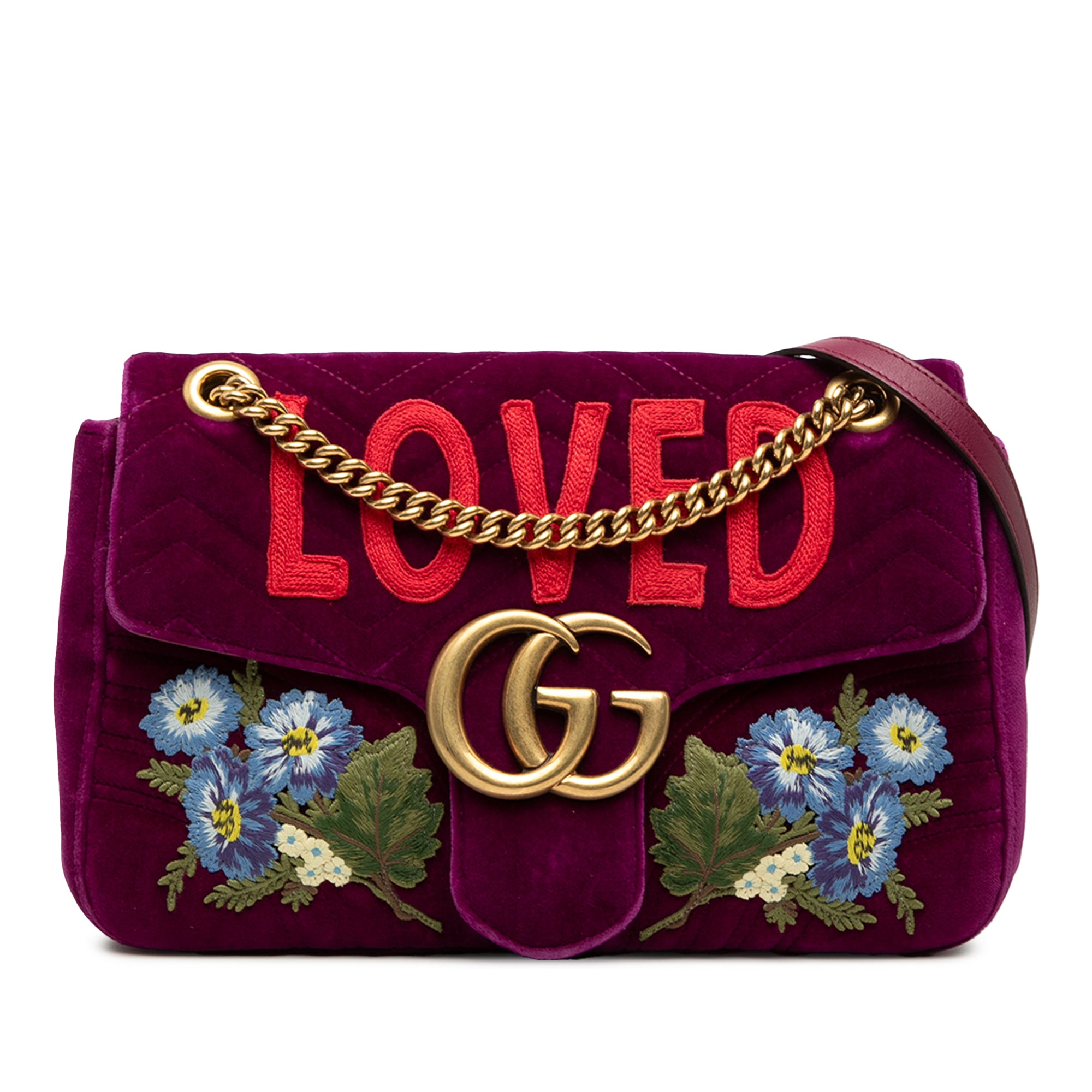 Large GG Marmont Embroidered Matelasse Velvet Loved Flap Crossbody - Image 1
