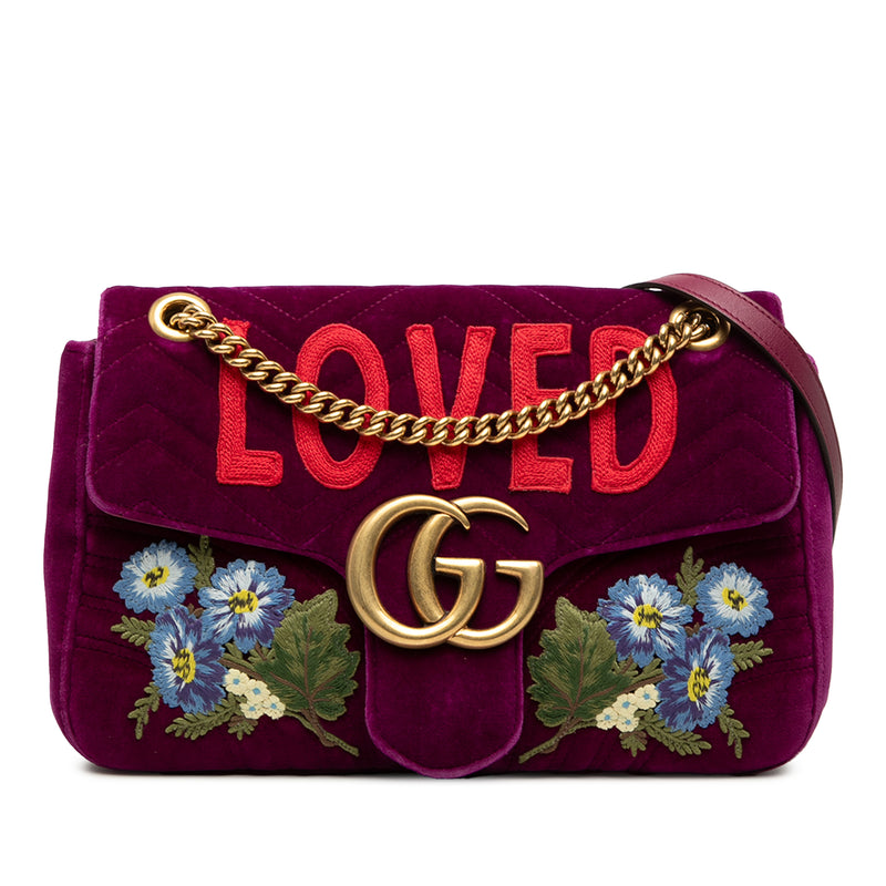 Large GG Marmont Embroidered Matelasse Velvet Loved Flap Crossbody