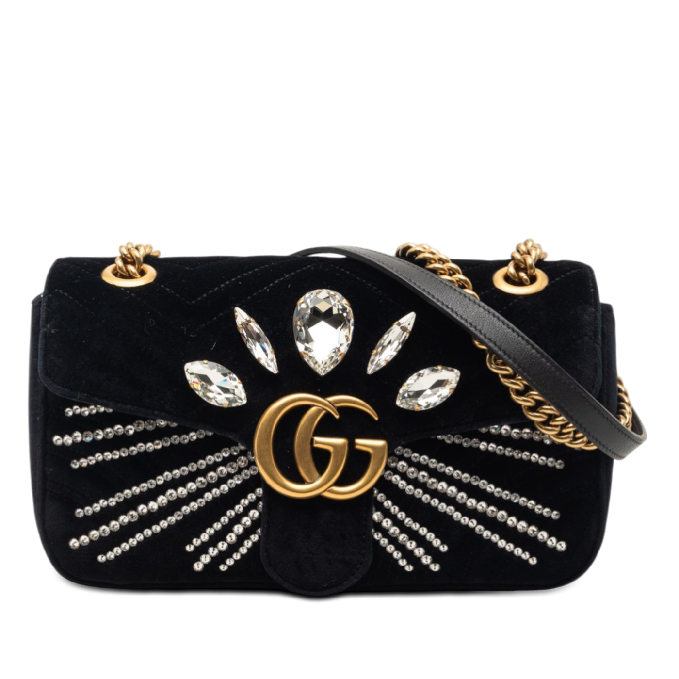 Medium GG Marmont Matelasse Velvet Crystal Embellished Shoulder Bag - Image 1
