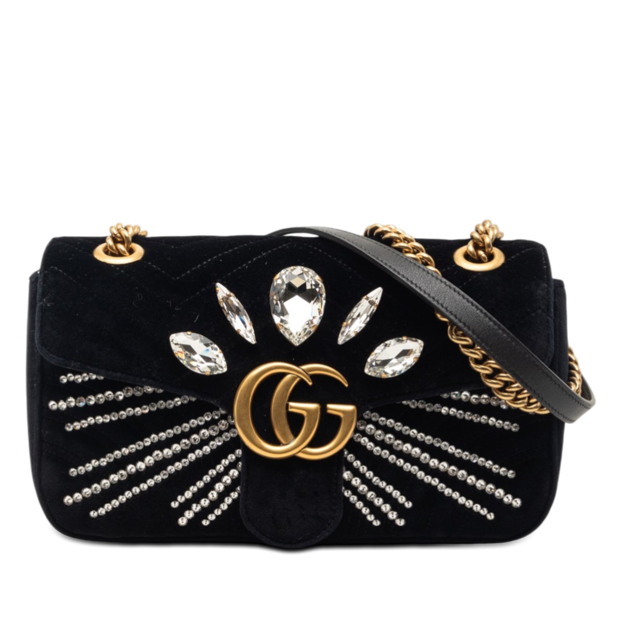Medium GG Marmont Matelasse Velvet Crystal Embellished Shoulder Bag - Image 1