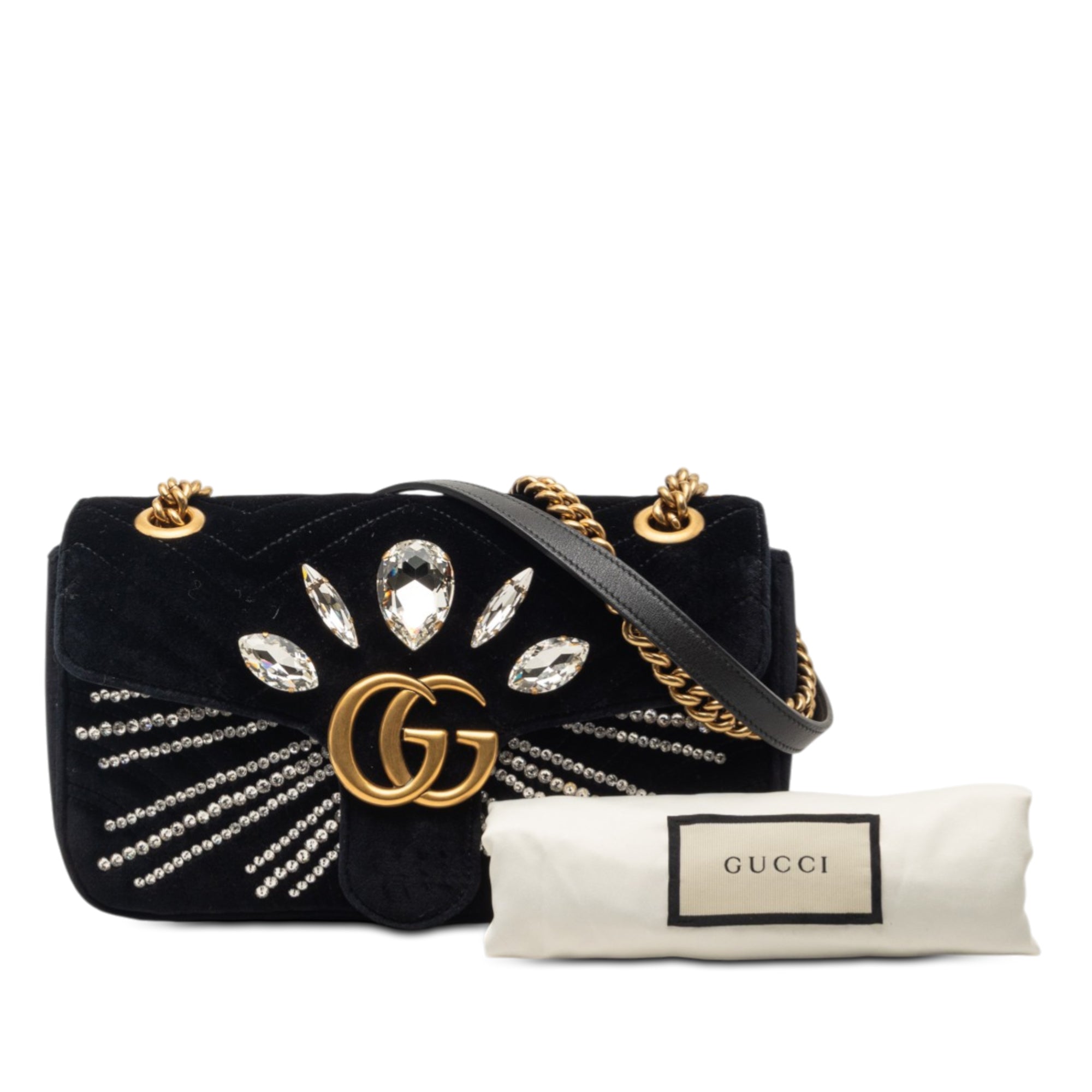 Medium GG Marmont Matelasse Velvet Crystal Embellished Shoulder Bag - Image 8