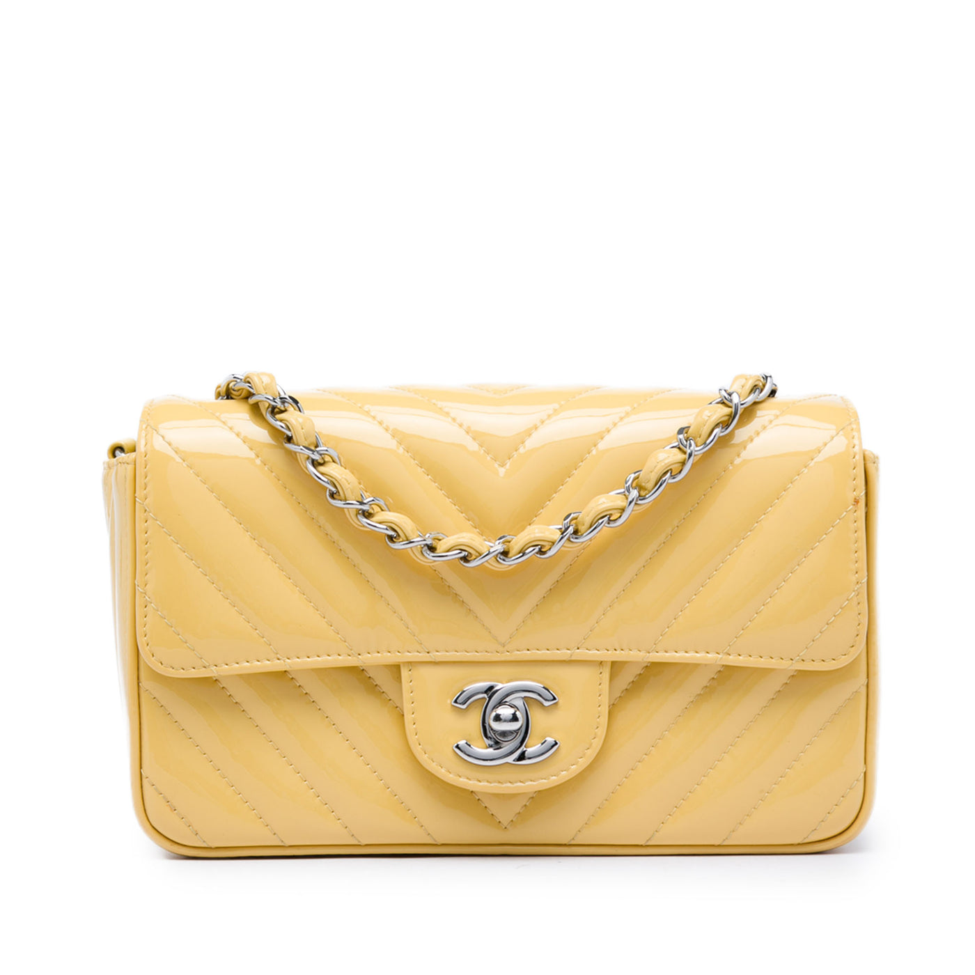 Mini Rectangular Classic Chevron Patent Single Flap - Image 1