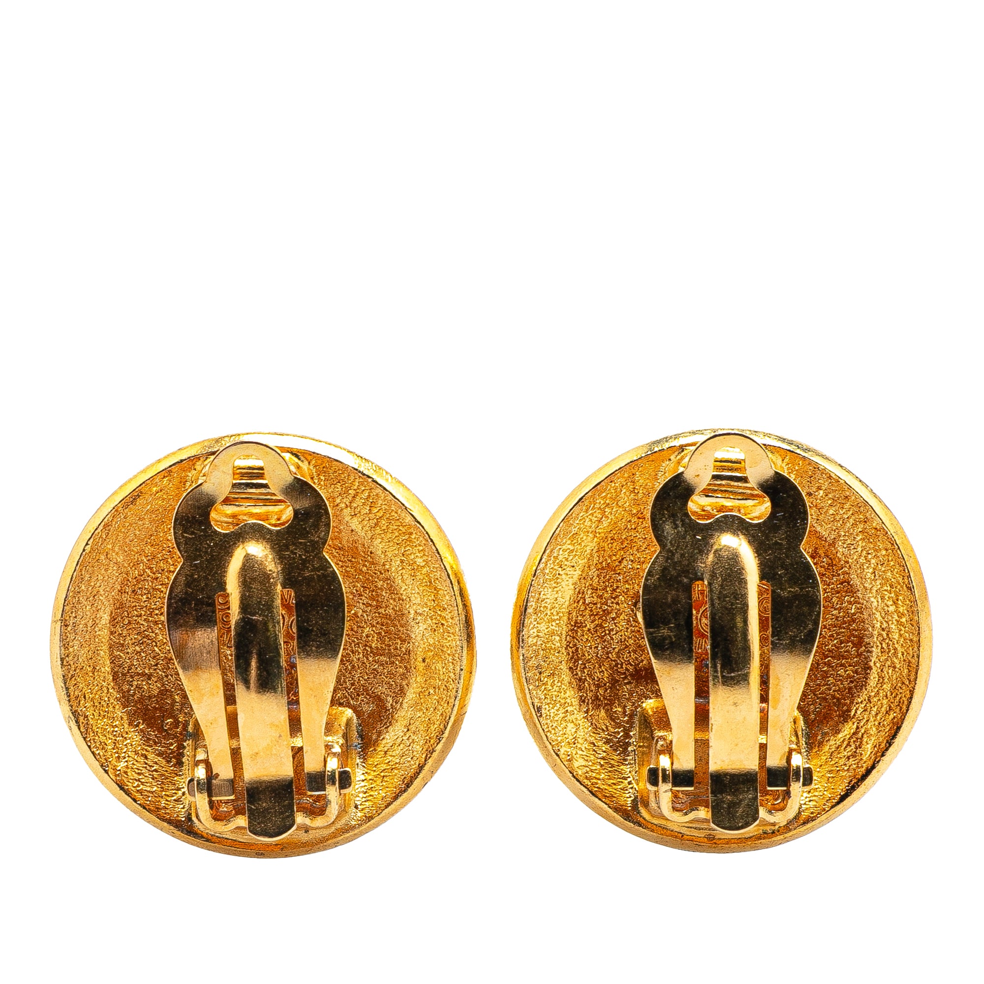 Gold Plated CC Round Clip on Earrings - Image 2