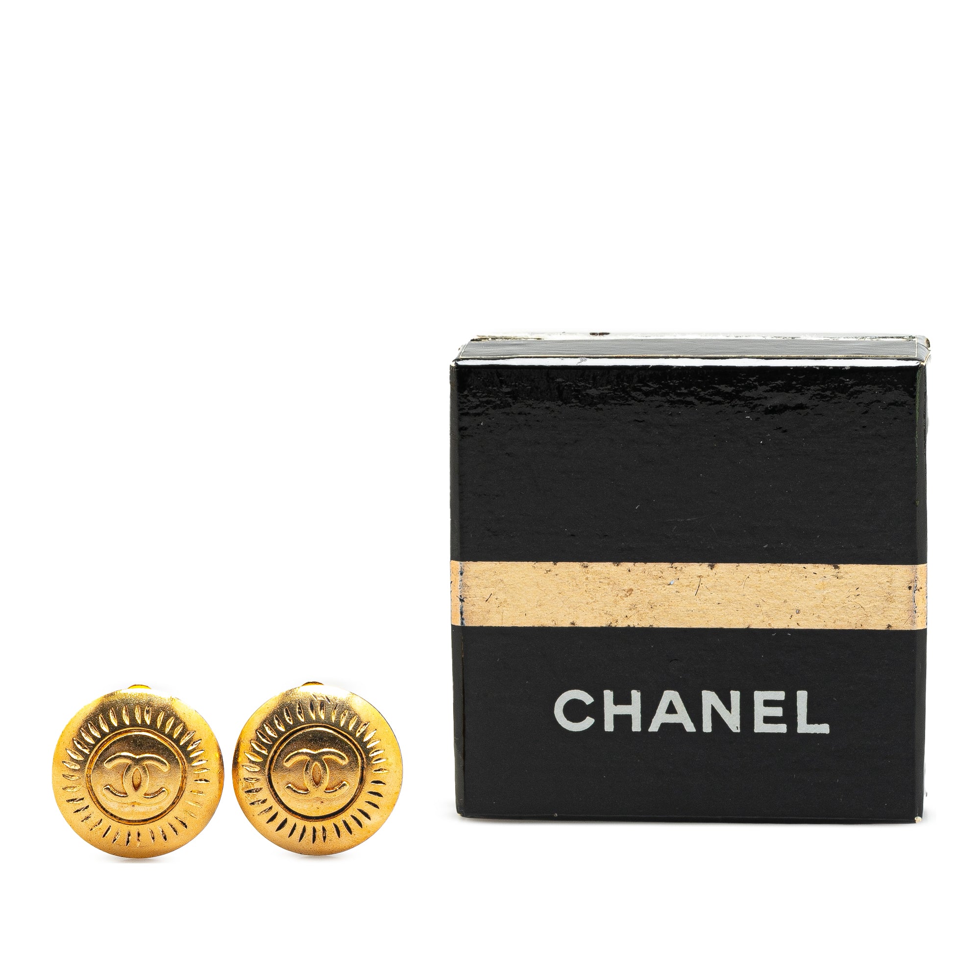 Gold Plated CC Round Clip on Earrings - Image 4