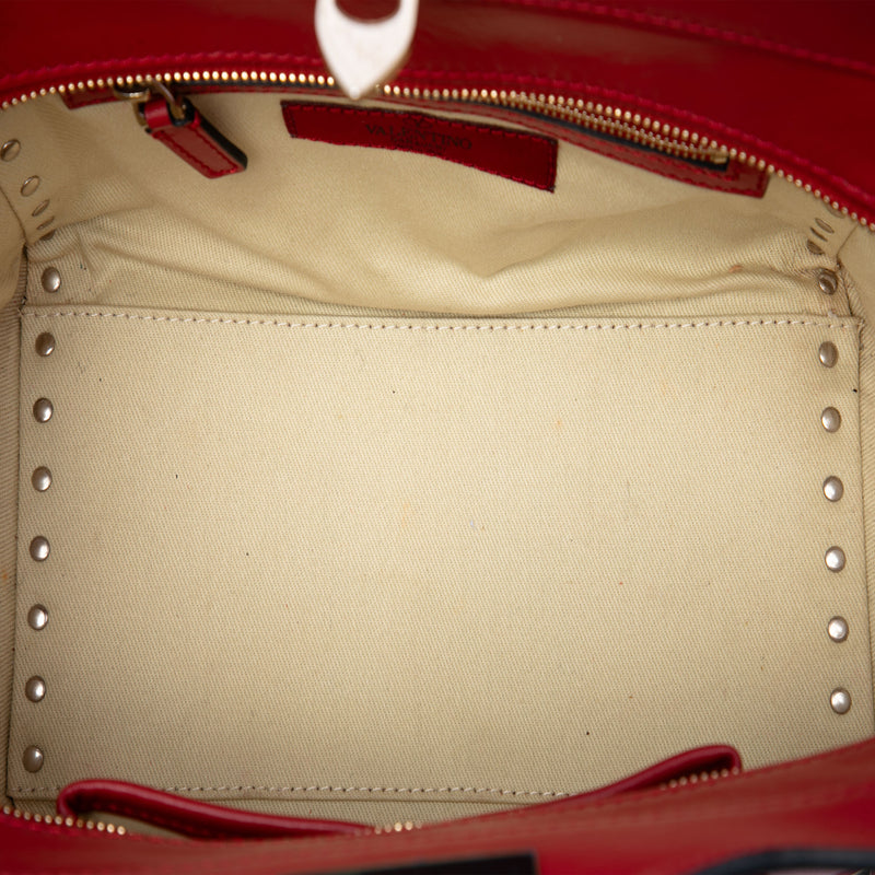 Small Leather Rockstud Trapeze Satchel - Image 4