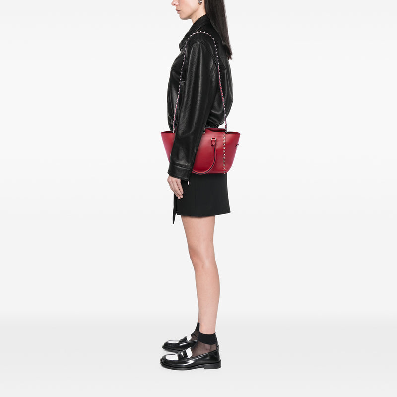 Small Leather Rockstud Trapeze Satchel - Image 6