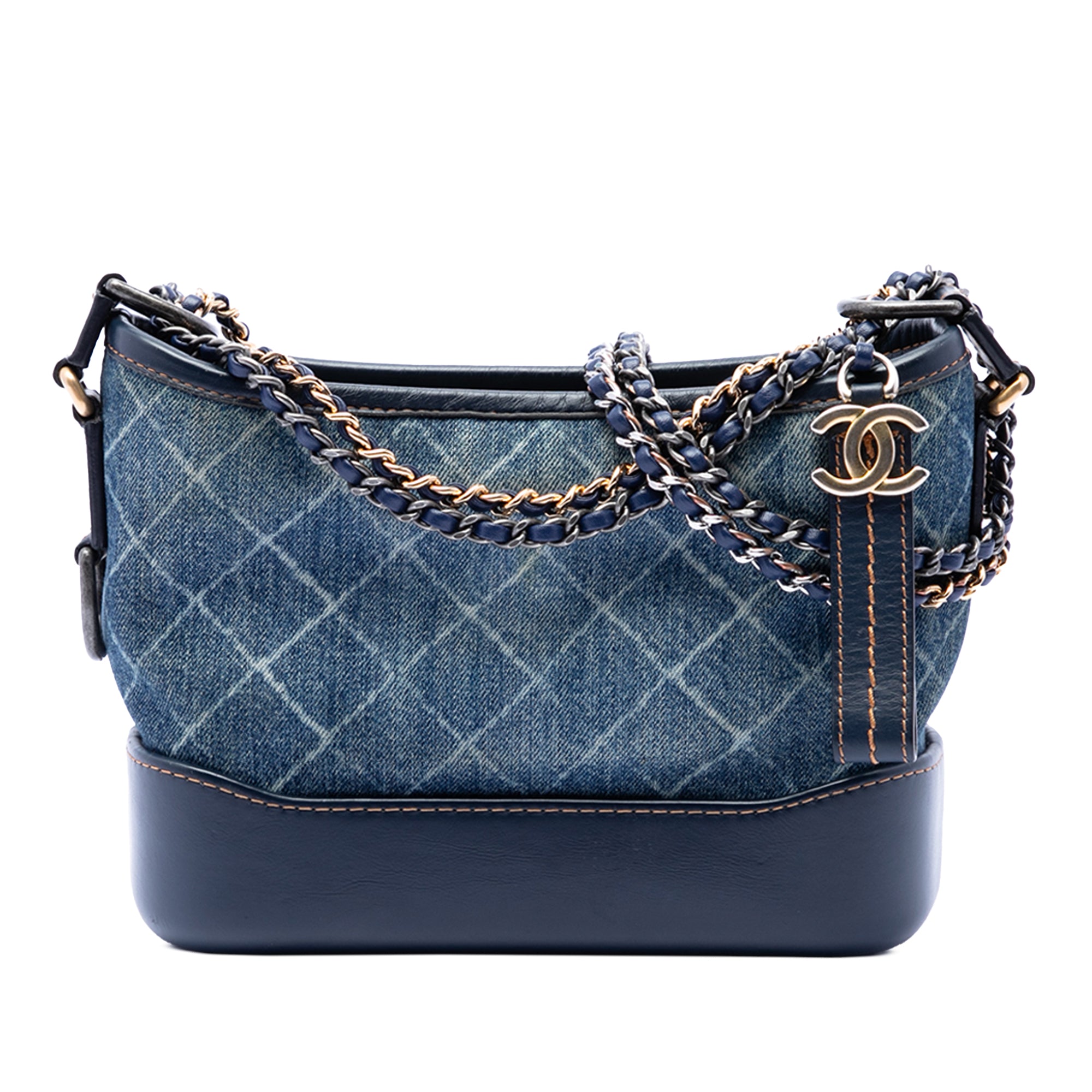 Small Printed Denim and Calfskin Gabrielle Hobo - Image 1