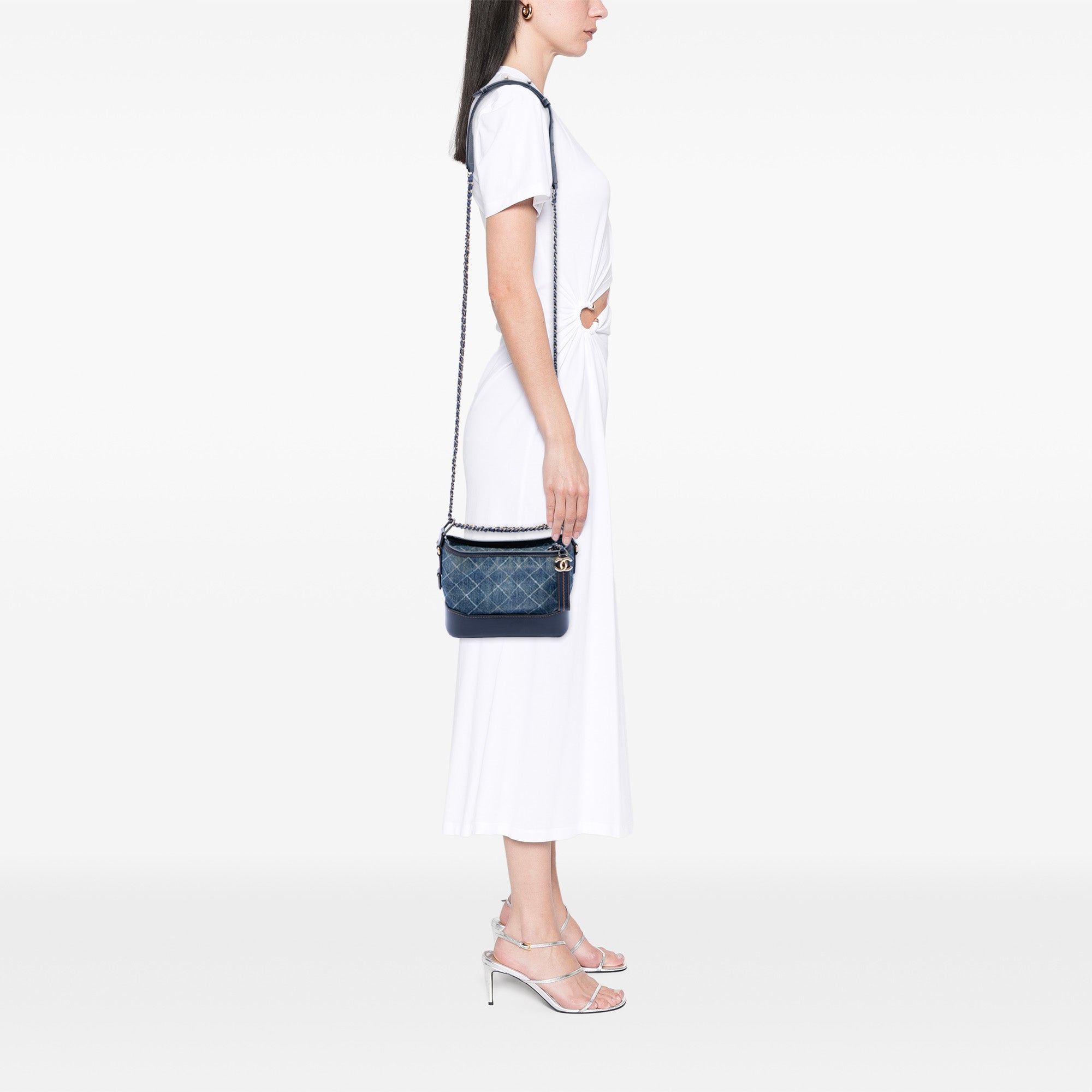 Small Printed Denim and Calfskin Gabrielle Hobo - Image 7