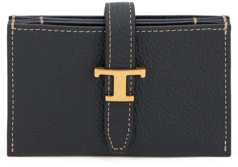 Tods Logo-Embellished Calfskin Wallet — Black & Purses