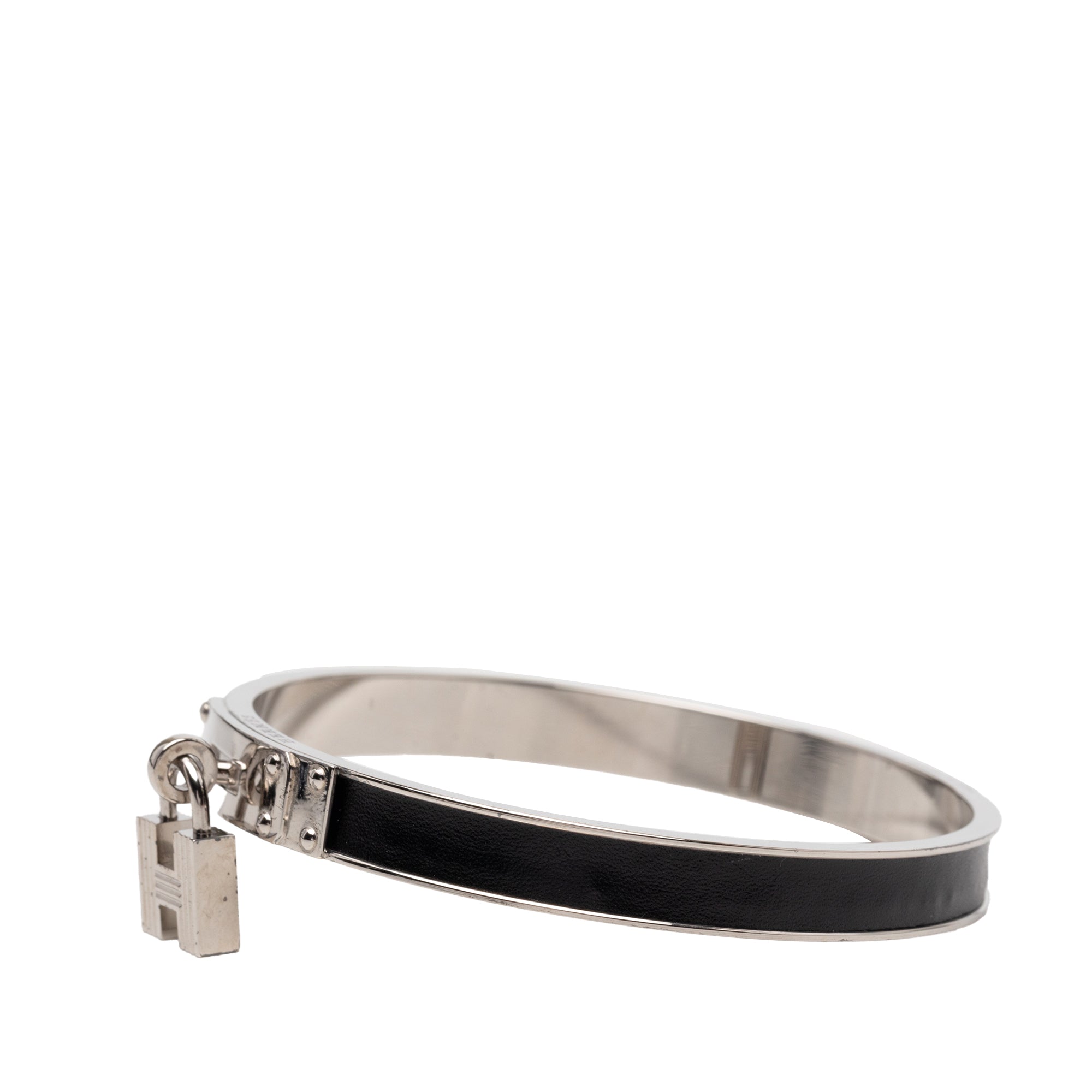 Palladium Plated Leather Kelly Cadena Lock Bangle Bracelet - Image 2