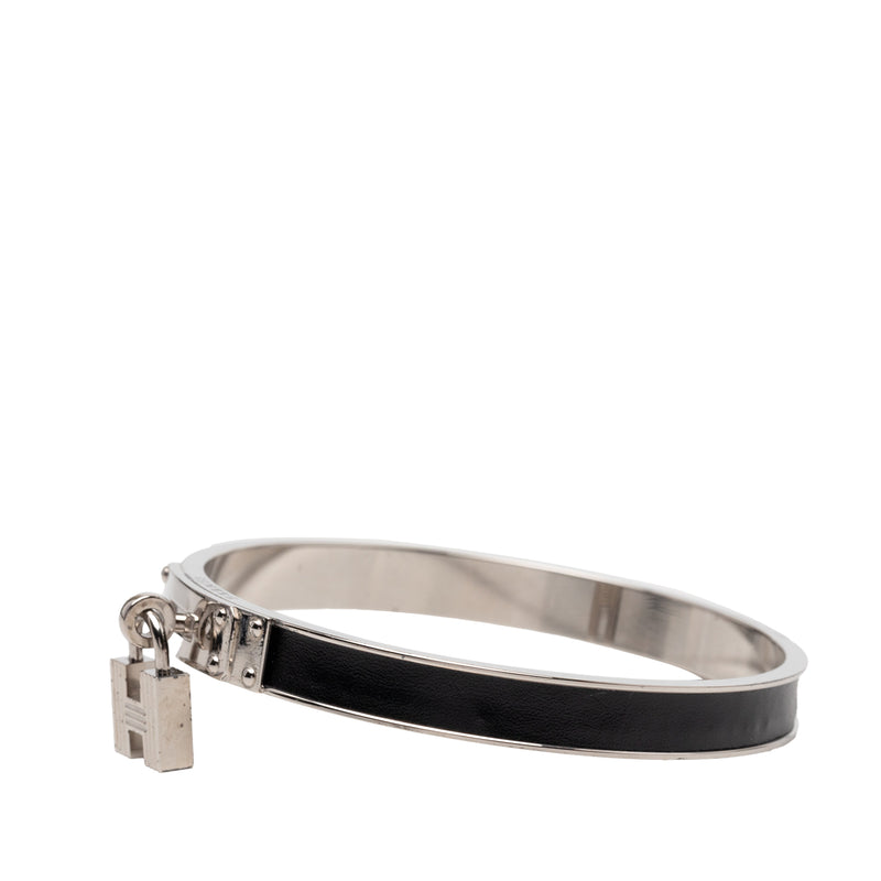 Palladium Plated Leather Kelly Cadena Lock Bangle Bracelet - Image 2