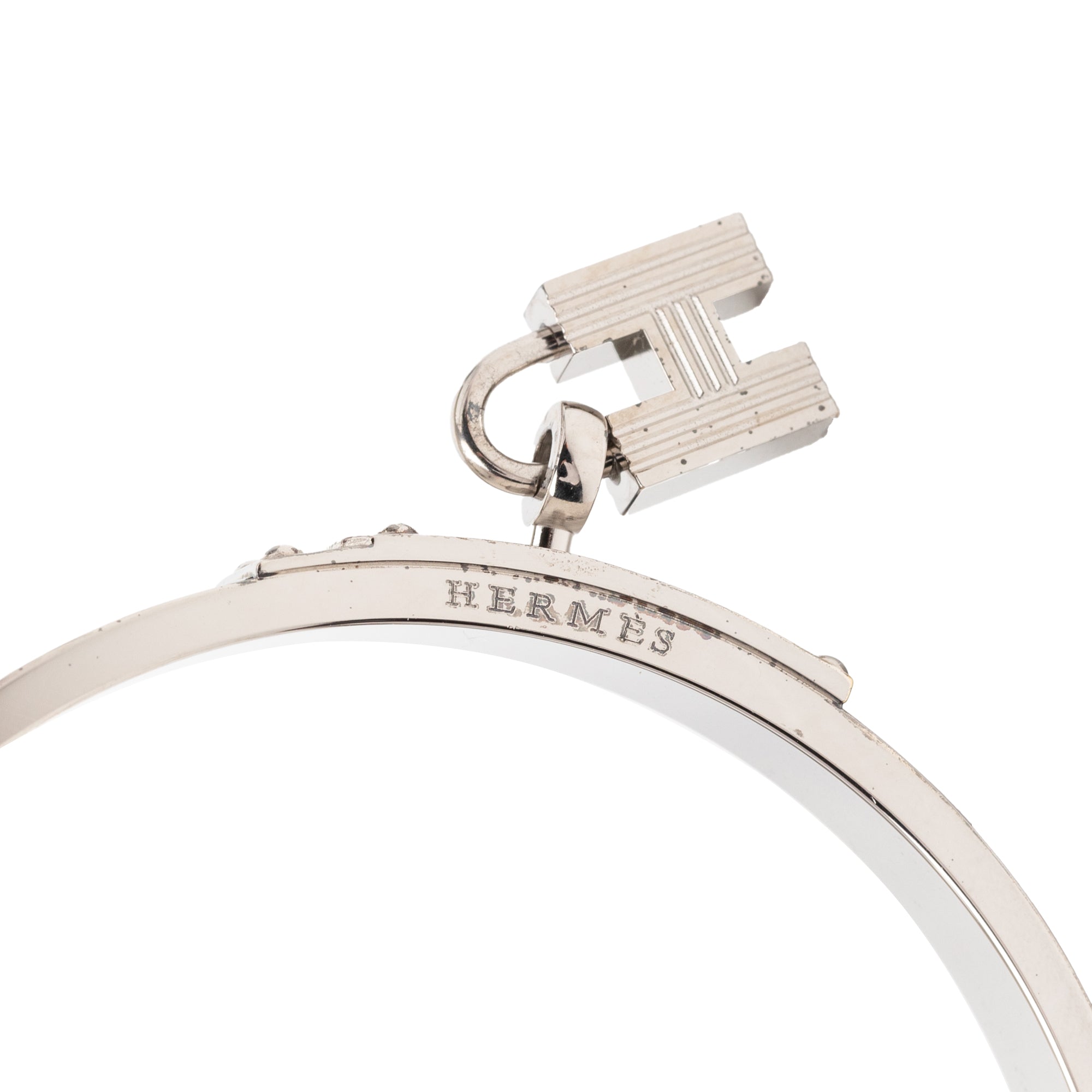 Palladium Plated Leather Kelly Cadena Lock Bangle Bracelet - Image 4