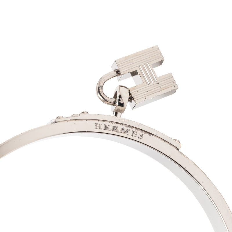 Palladium Plated Leather Kelly Cadena Lock Bangle Bracelet - Image 4