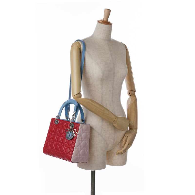 Medium Tricolor Lambskin Cannage Lady Dior - Image 12