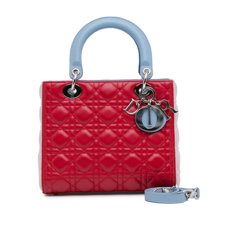 Medium Tricolor Lambskin Cannage Lady Dior - Image 13