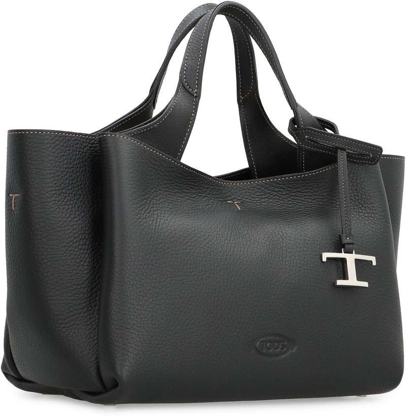 Tods Pebbled Calfskin Top Handle Bag — Black