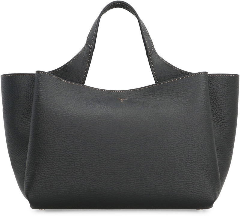 Tods Pebbled Calfskin Top Handle Bag — Black