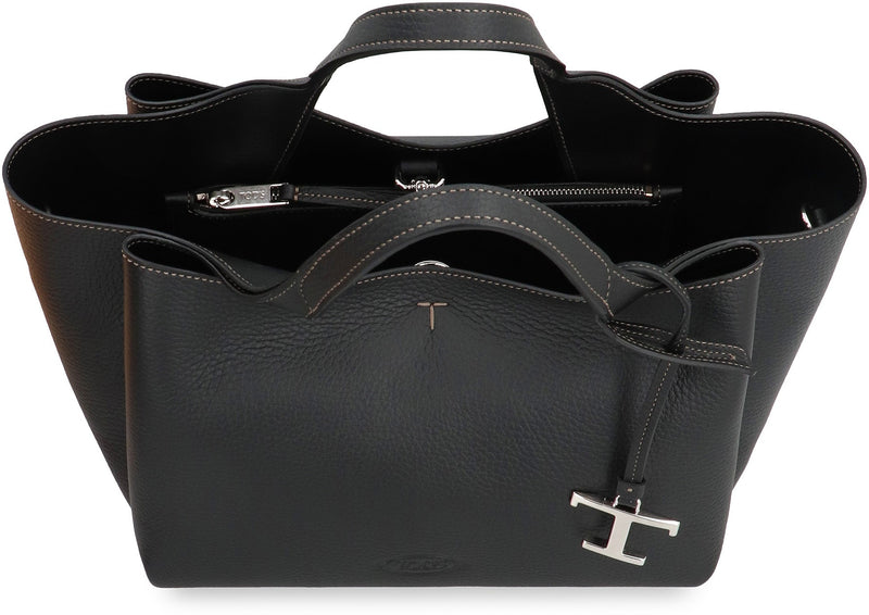 Tods Pebbled Calfskin Top Handle Bag — Black