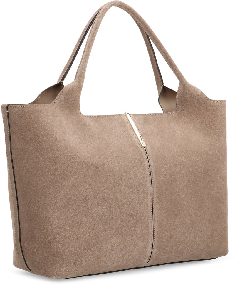 Tods Suede Calfskin Tote Bag — Beige