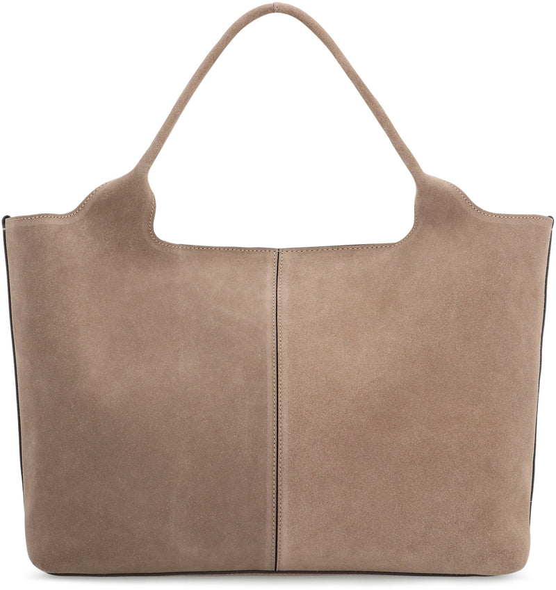 Tods Suede Calfskin Tote Bag — Beige