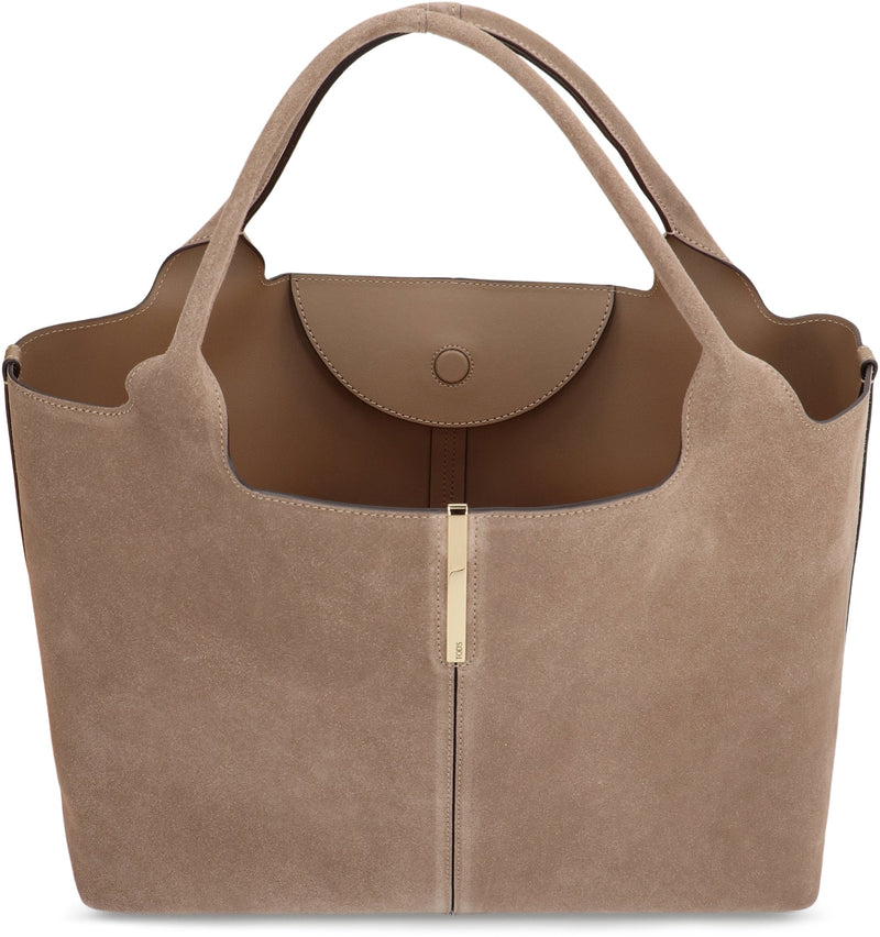 Tods Suede Calfskin Tote Bag — Beige