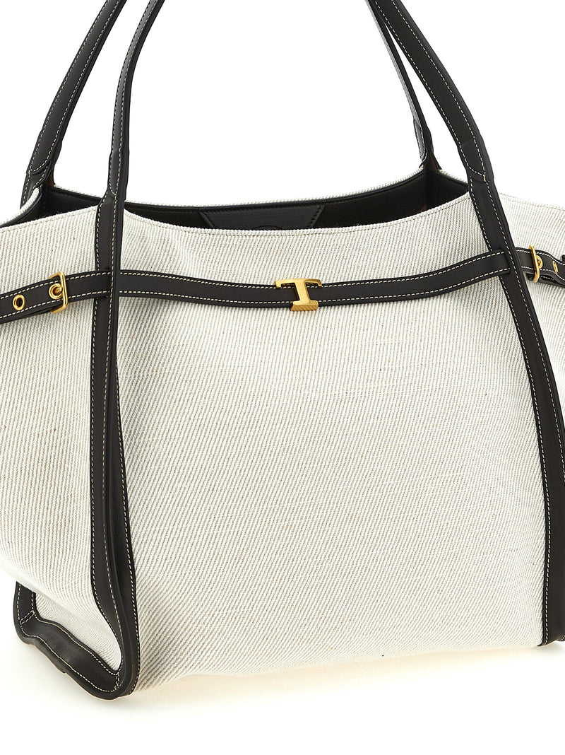 Tods Tim Shoulder Bag — Cream Linen Blend Canvas