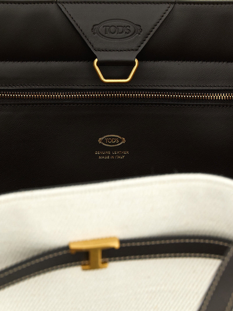 Tods Tim Shoulder Bag — Cream Linen Blend Canvas