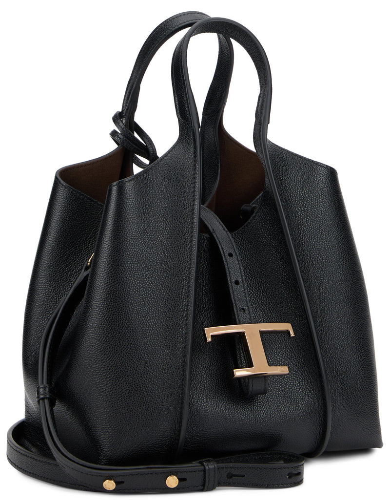 Tods Pebbled Calfskin Shoulder Bag — Black