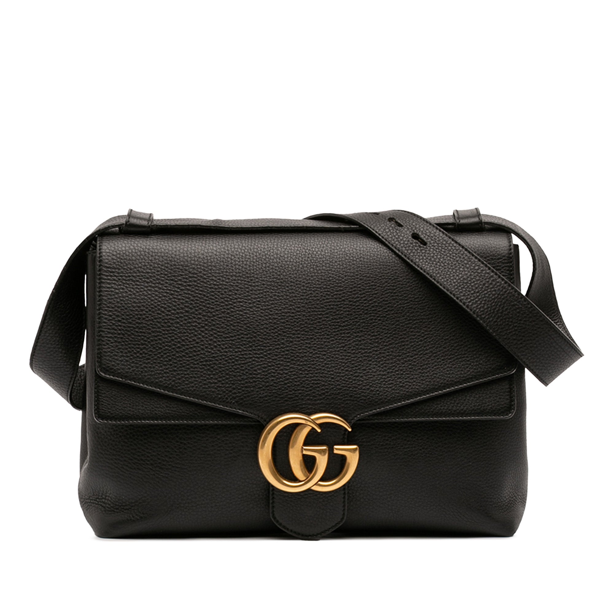 Large GG Marmont Pebbled Calfskin Flap Shoulder Bag - Image 1