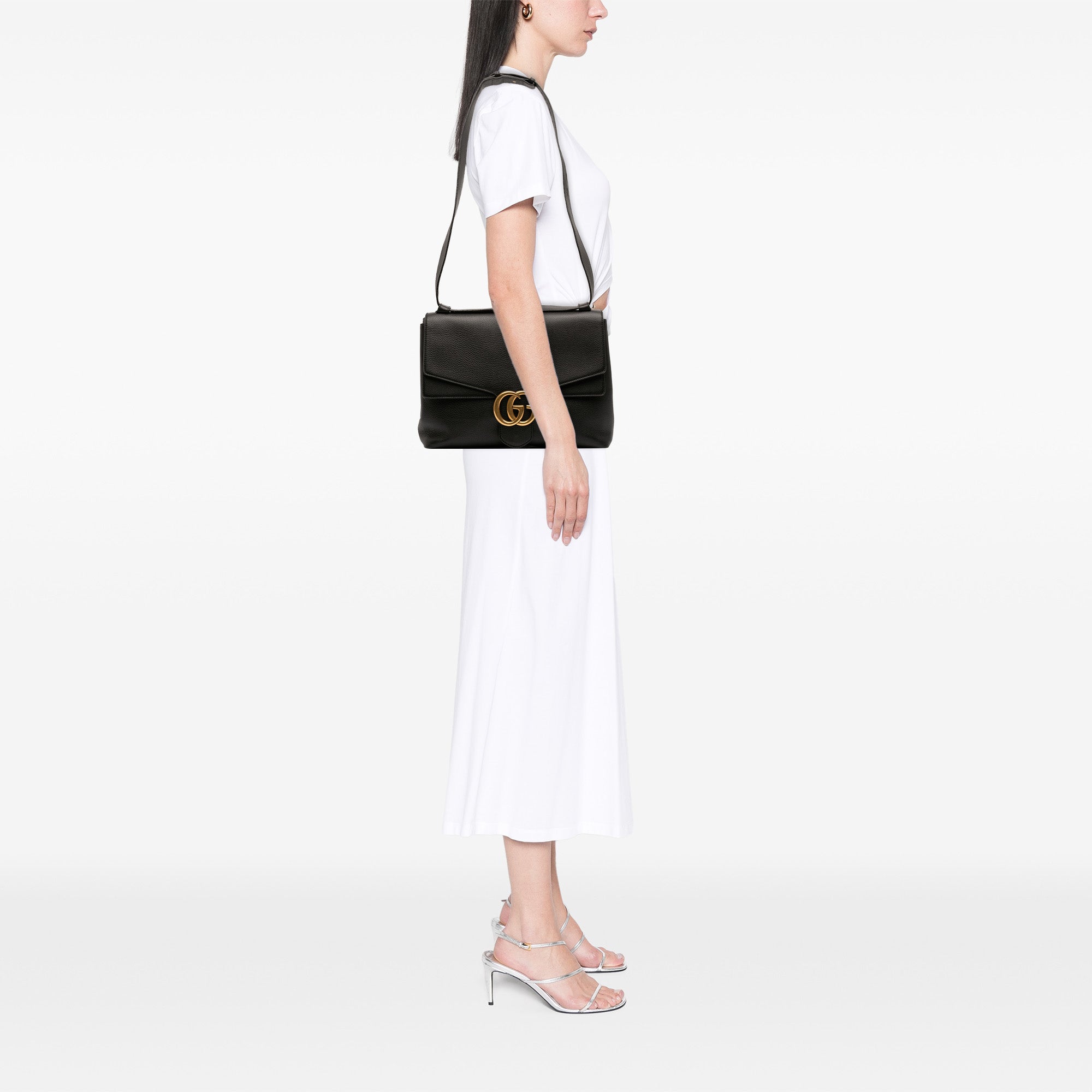 Large GG Marmont Pebbled Calfskin Flap Shoulder Bag - Image 6