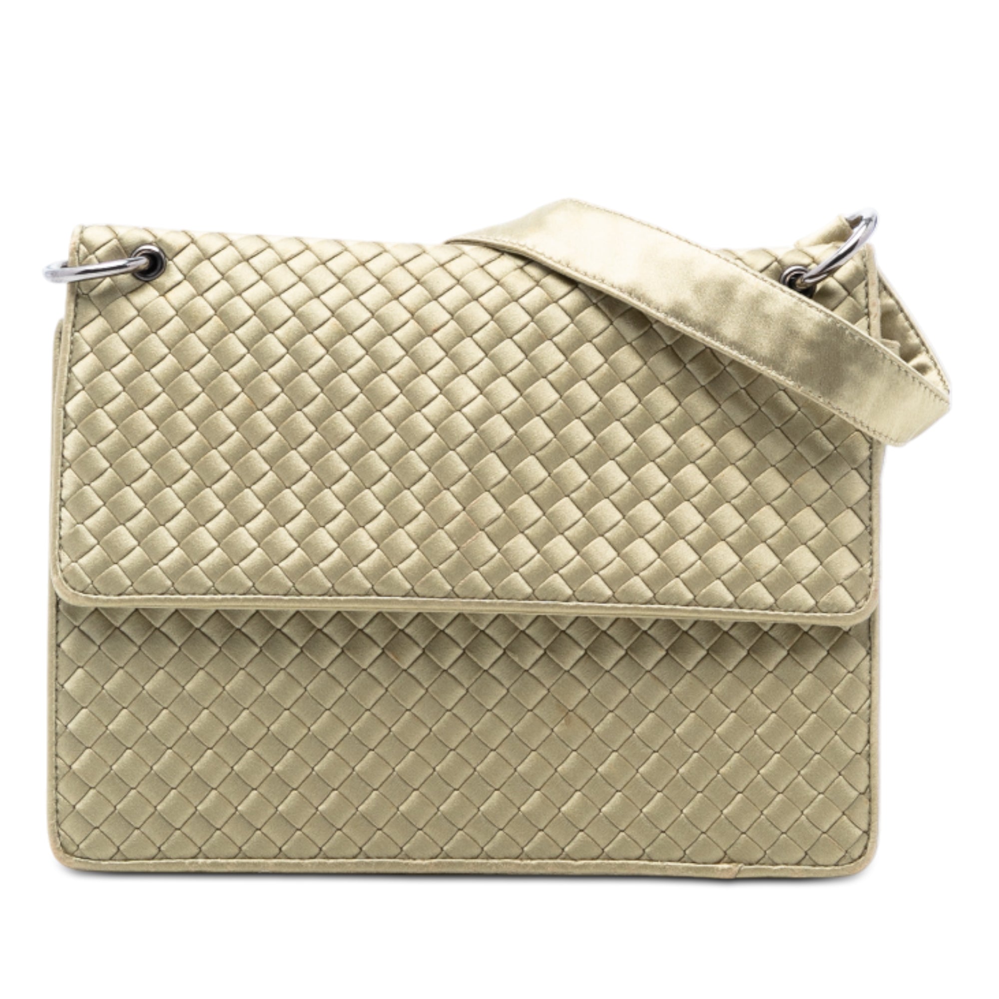 Satin Intrecciato Flap Shoulder Bag - Image 1