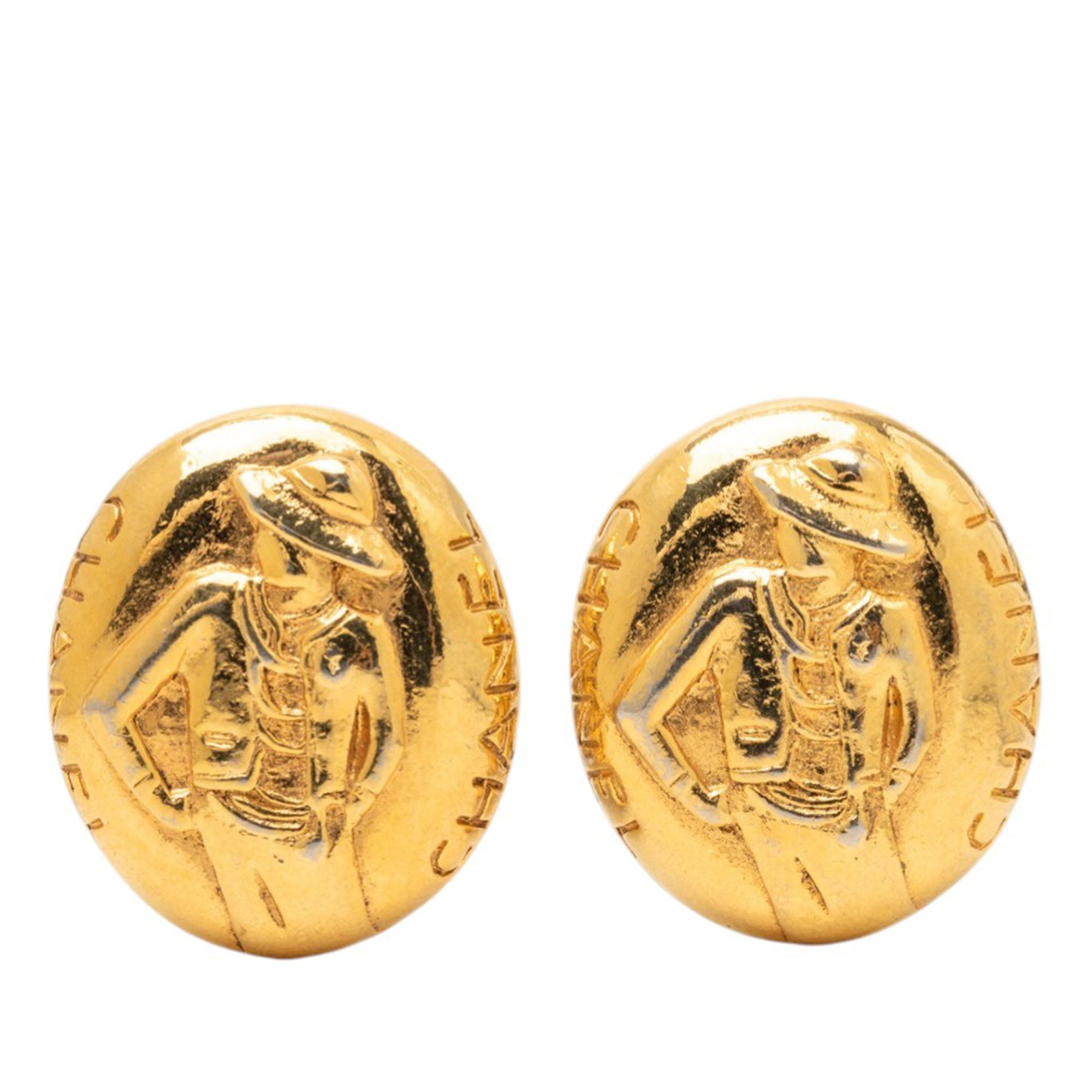 Gold Plated Mademoiselle Logo Clip On Earrings - Image 1