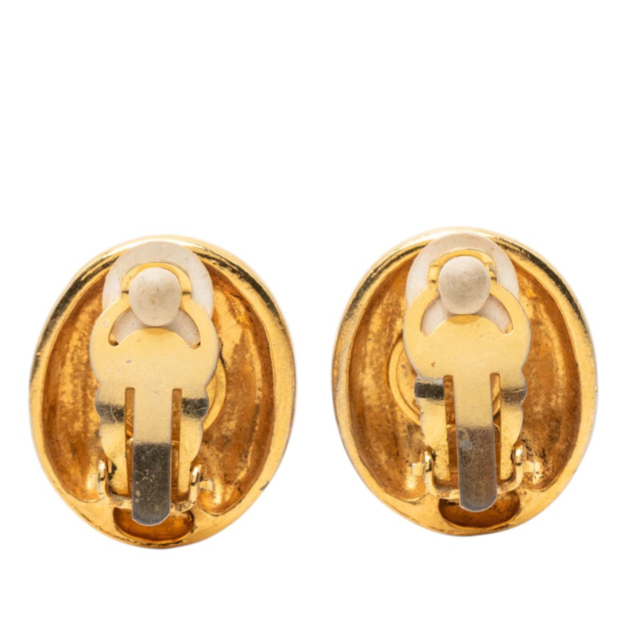 Gold Plated Mademoiselle Logo Clip On Earrings - Image 2