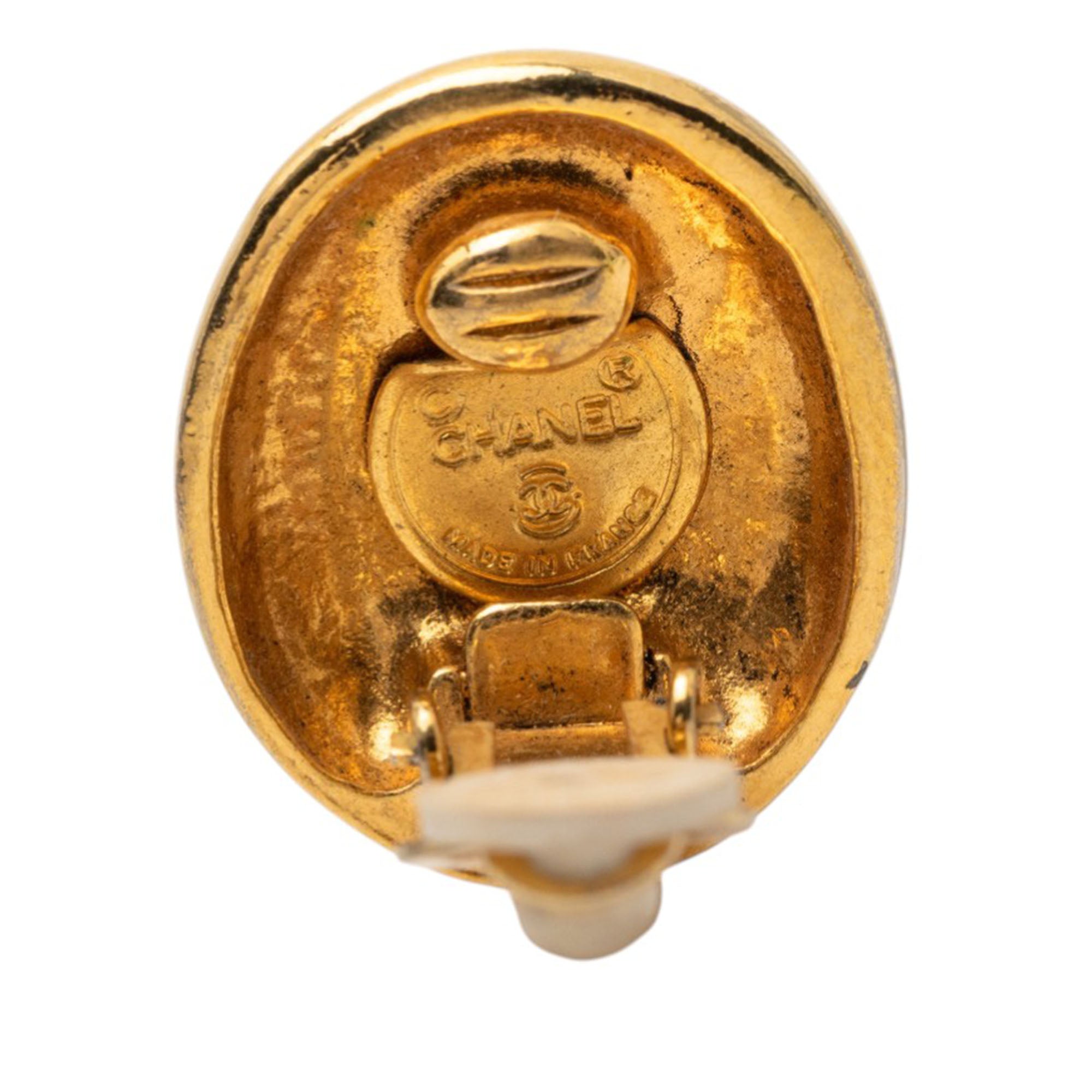 Gold Plated Mademoiselle Logo Clip On Earrings - Image 3