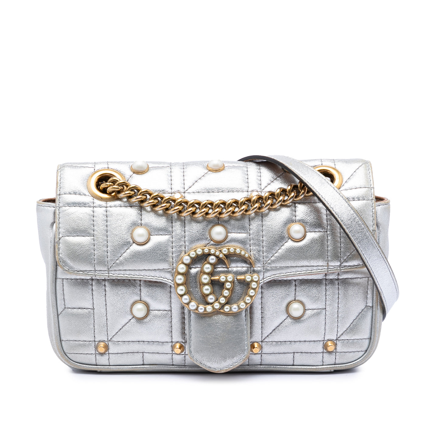 Small Pearly GG Marmont Pearl Studded Matelasse Leather Shoulder Bag - Image 1