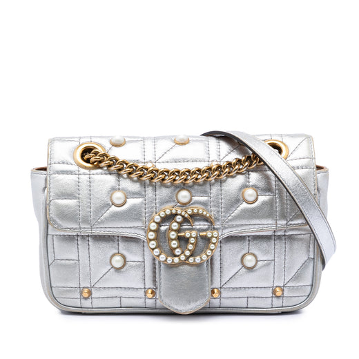 Small Pearly GG Marmont Pearl Studded Matelasse Leather Shoulder Bag - Image 1