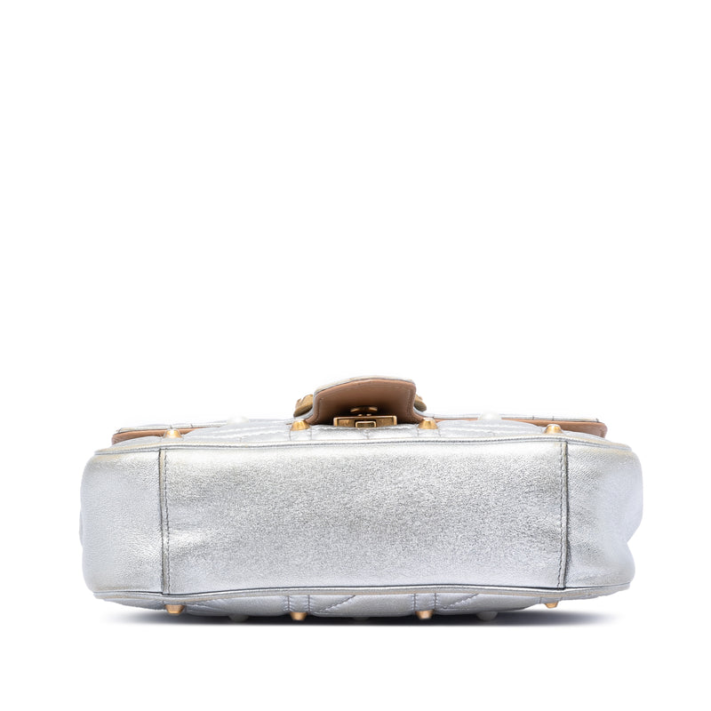 Small Pearly GG Marmont Pearl Studded Matelasse Leather Shoulder Bag - Image 3