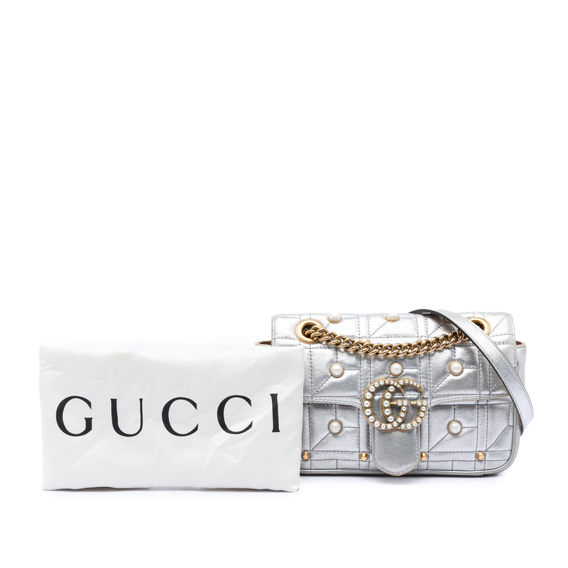 Small Pearly GG Marmont Pearl Studded Matelasse Leather Shoulder Bag - Image 8